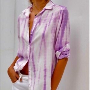Chic Purple Tie-Dye Button-Up Shirt